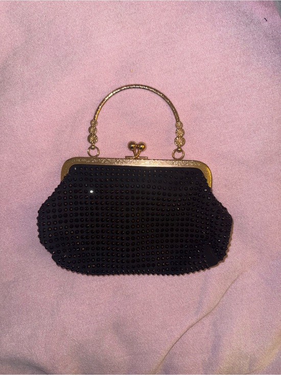 SHEIN Handbags - SHEIN Black Beaded Mini Handbag with Gold Frame
